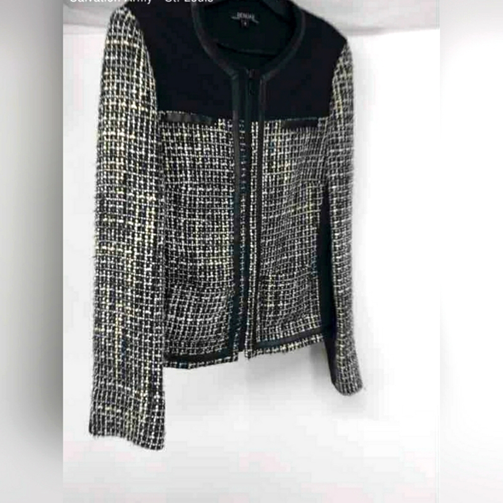 Renuar Womens Twill Black White Long Sleeve Pockets Full-Zip Jacket Coat Size 8